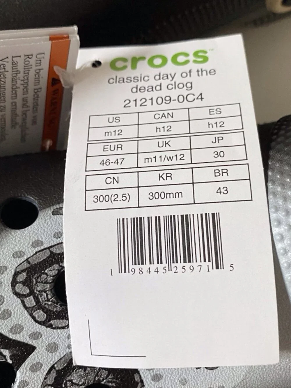 Crocs Day Of The Dead Classic‎ Clogs Skull 212109-0C4 Dia De Muertos Men’s Sz 12